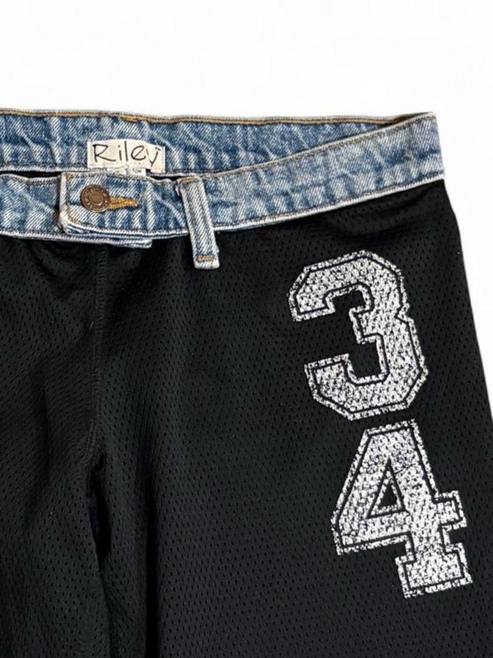 Y2K vintage Riley black mesh low rise pants with denim accents